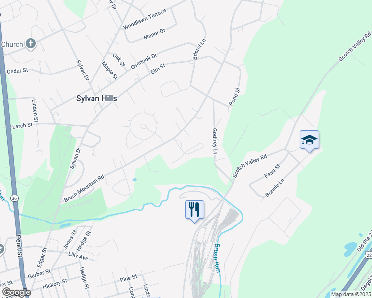 map of restaurants, bars, coffee shops, grocery stores, and more near 4 Leaf Lane in Hollidaysburg