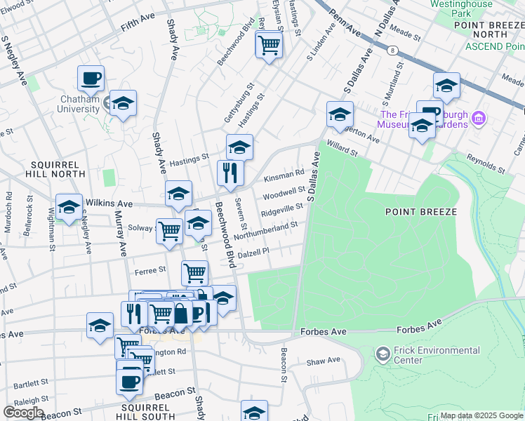 map of restaurants, bars, coffee shops, grocery stores, and more near 1454 Barnsdale Street in Pittsburgh