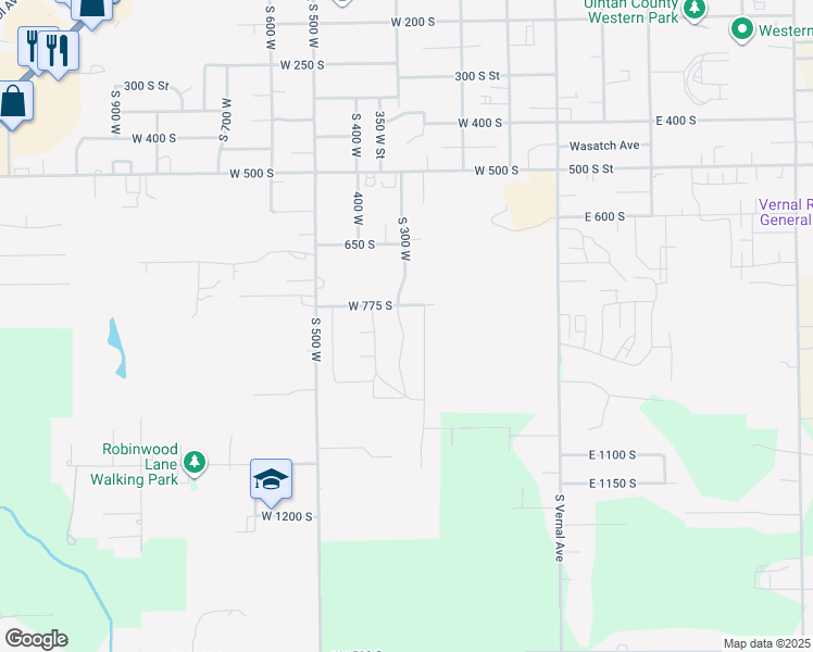 map of restaurants, bars, coffee shops, grocery stores, and more near 819 South 300 West in Vernal