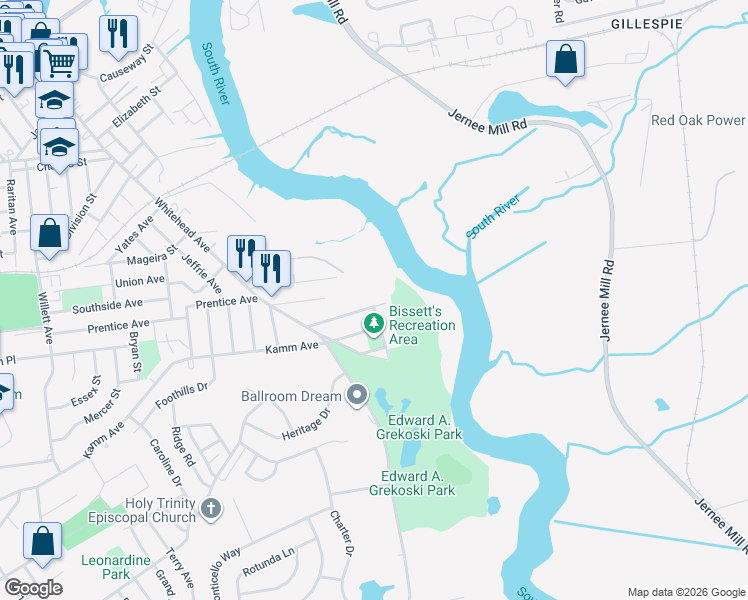 map of restaurants, bars, coffee shops, grocery stores, and more near 10 Marie Street in South River