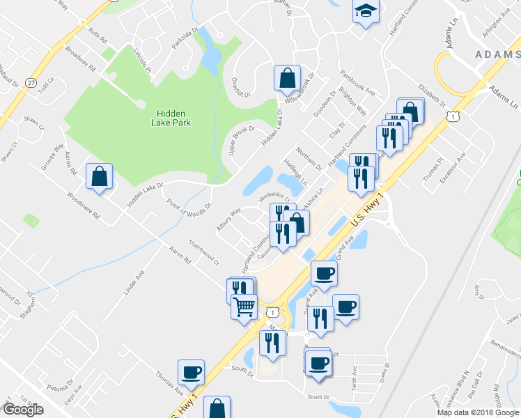 map of restaurants, bars, coffee shops, grocery stores, and more near 130 Albury Way in North Brunswick