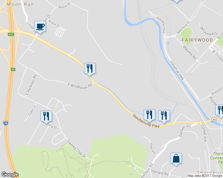 map of restaurants, bars, coffee shops, grocery stores, and more near 4460 Steubenville Pike in Pittsburgh
