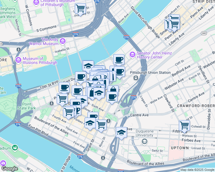 map of restaurants, bars, coffee shops, grocery stores, and more near 963 Liberty Avenue in Pittsburgh