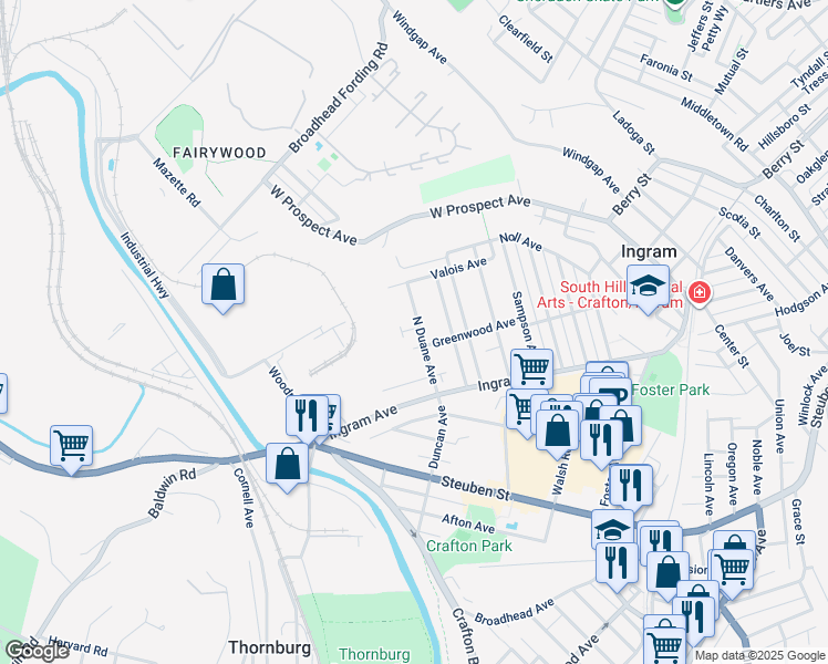 map of restaurants, bars, coffee shops, grocery stores, and more near 117 Cobb Avenue in Pittsburgh
