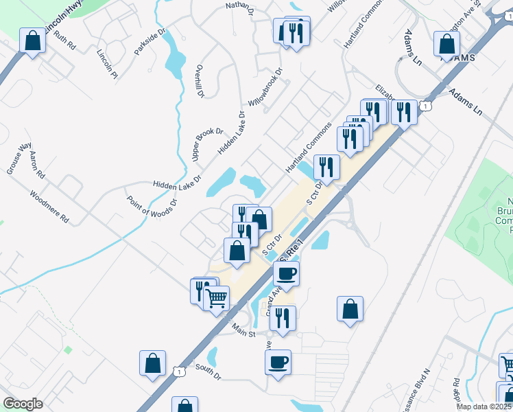map of restaurants, bars, coffee shops, grocery stores, and more near 276 Wimbeldon Court in North Brunswick Township