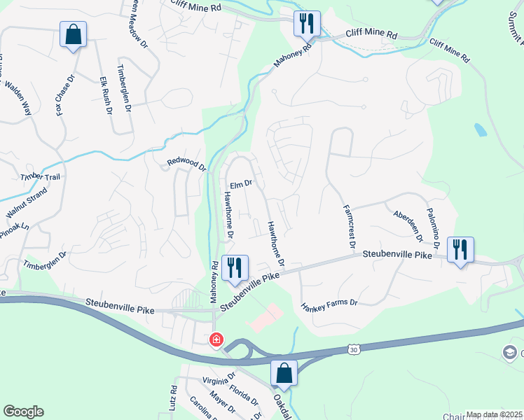 map of restaurants, bars, coffee shops, grocery stores, and more near 523 Elm Court in Oakdale