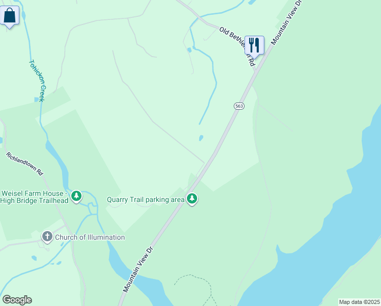 map of restaurants, bars, coffee shops, grocery stores, and more near 947 Camp Trail Road in Quakertown