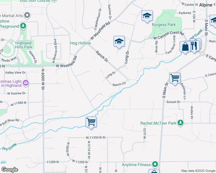map of restaurants, bars, coffee shops, grocery stores, and more near 769 West Ranch Circle in Alpine