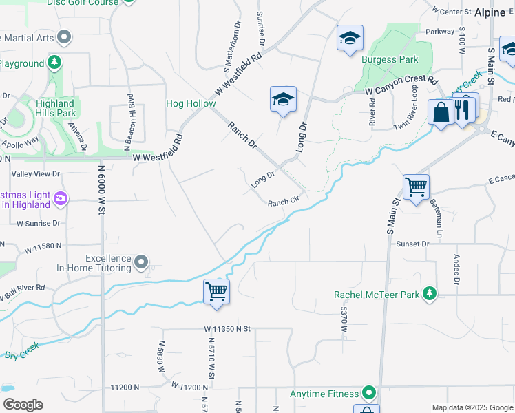 map of restaurants, bars, coffee shops, grocery stores, and more near 769 West Ranch Circle in Alpine