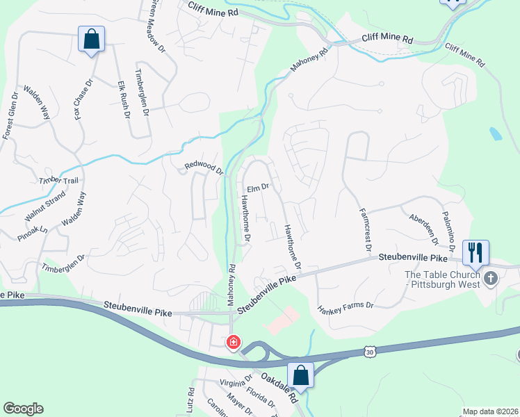 map of restaurants, bars, coffee shops, grocery stores, and more near 523 Elm Court in Oakdale