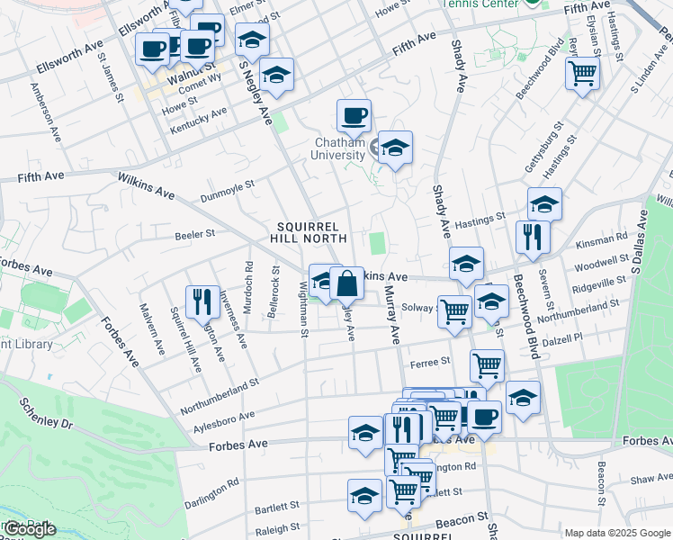 map of restaurants, bars, coffee shops, grocery stores, and more near 1228 Murray Hill Avenue in Pittsburgh