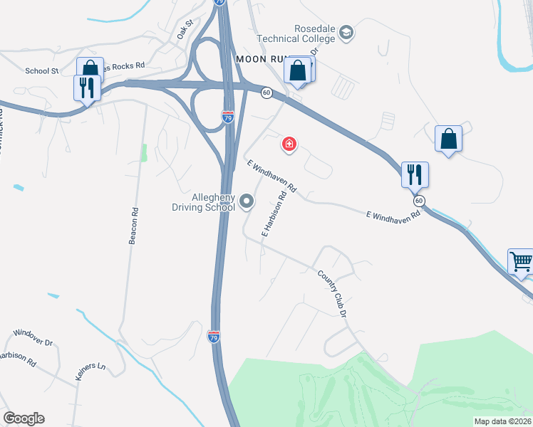map of restaurants, bars, coffee shops, grocery stores, and more near 2716 Country Club Drive in Pittsburgh