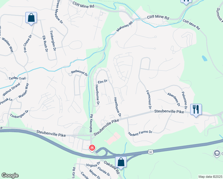 map of restaurants, bars, coffee shops, grocery stores, and more near 523 Elm Court in Oakdale