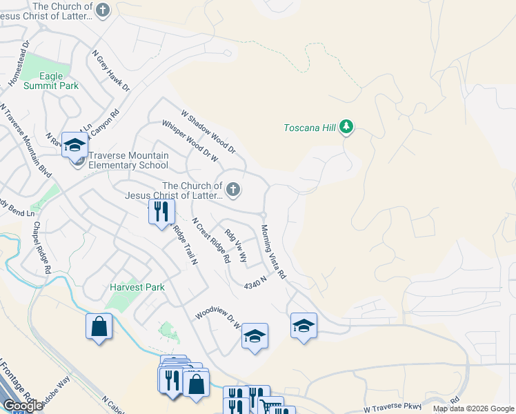 map of restaurants, bars, coffee shops, grocery stores, and more near 4601 Toscana Hills Drive in Lehi