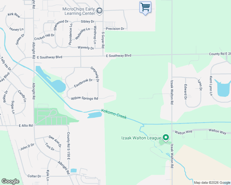 map of restaurants, bars, coffee shops, grocery stores, and more near 2314 Willow Springs Road in Kokomo