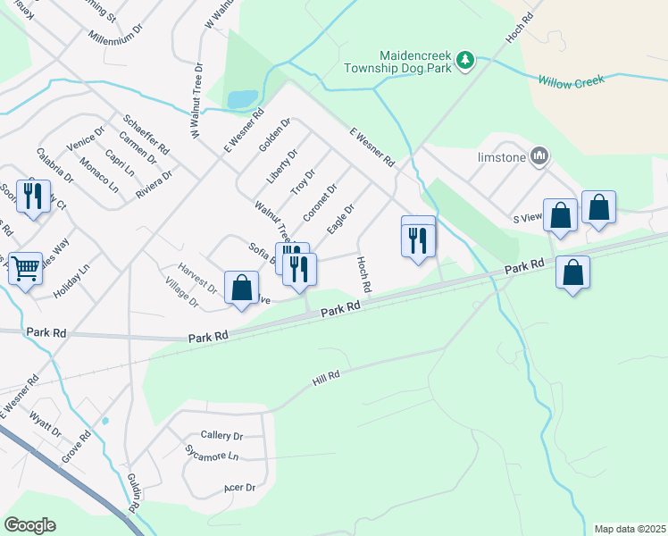 map of restaurants, bars, coffee shops, grocery stores, and more near 658 Walnut Tree Drive in Blandon