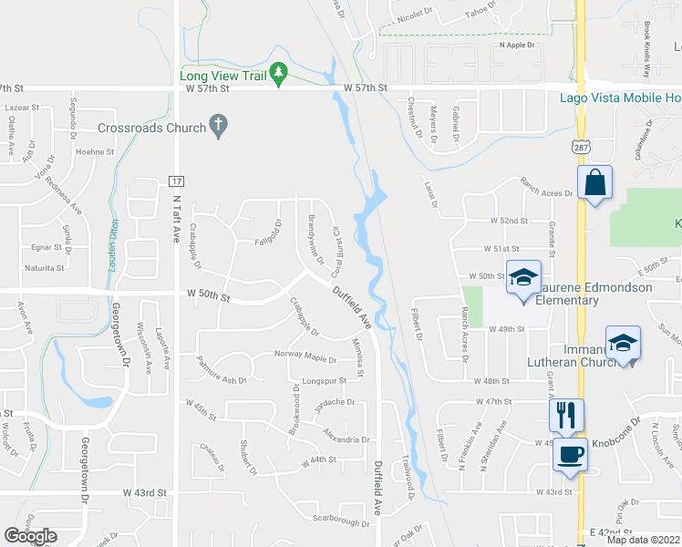 map of restaurants, bars, coffee shops, grocery stores, and more near 5060 Coral Burst Circle in Loveland