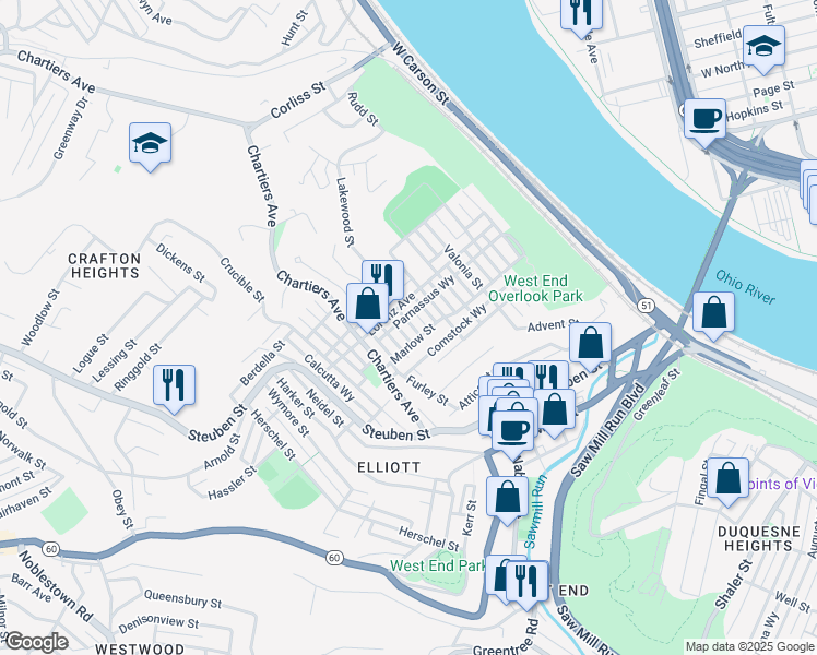 map of restaurants, bars, coffee shops, grocery stores, and more near 912 Gibson Street in Pittsburgh