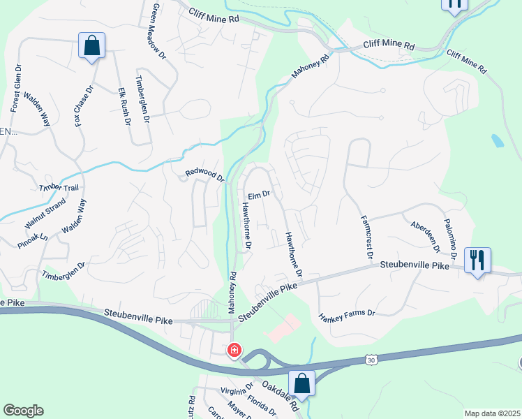map of restaurants, bars, coffee shops, grocery stores, and more near 523 Elm Court in Oakdale