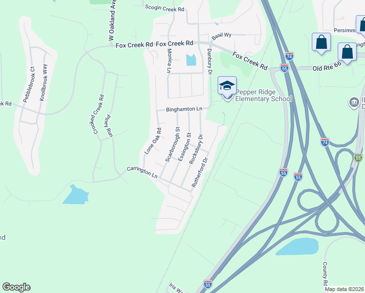 map of restaurants, bars, coffee shops, grocery stores, and more near 2808 Scarborough Street in Bloomington