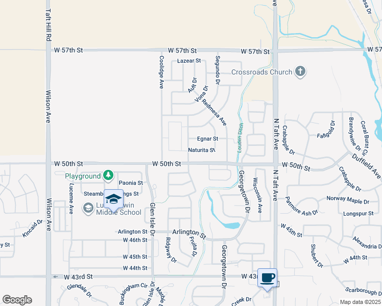 map of restaurants, bars, coffee shops, grocery stores, and more near 1890 Naturita Street in Loveland