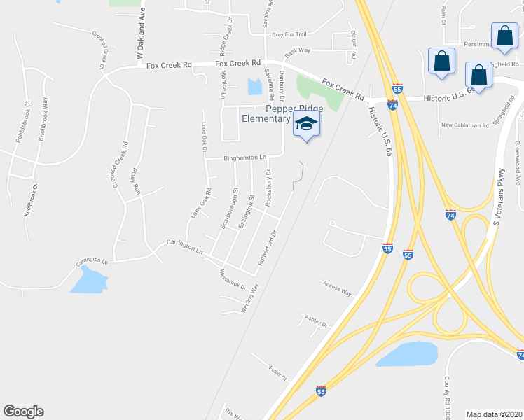 map of restaurants, bars, coffee shops, grocery stores, and more near 2701 Bainbridge Lane in Bloomington