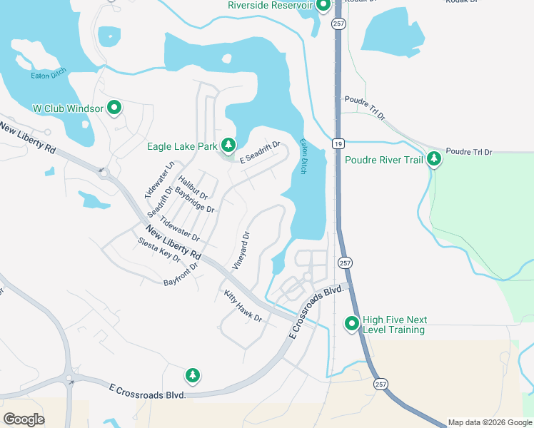 map of restaurants, bars, coffee shops, grocery stores, and more near 2035 Vineyard Drive in Windsor