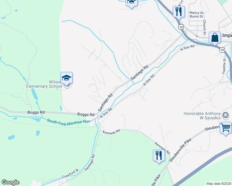 map of restaurants, bars, coffee shops, grocery stores, and more near 3048 Santiago Road in Imperial