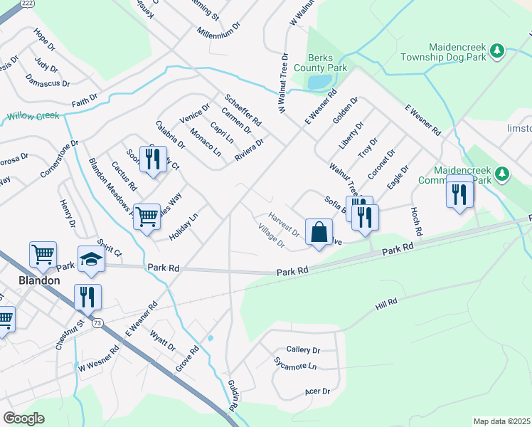 map of restaurants, bars, coffee shops, grocery stores, and more near 534 Harvest Drive in Blandon