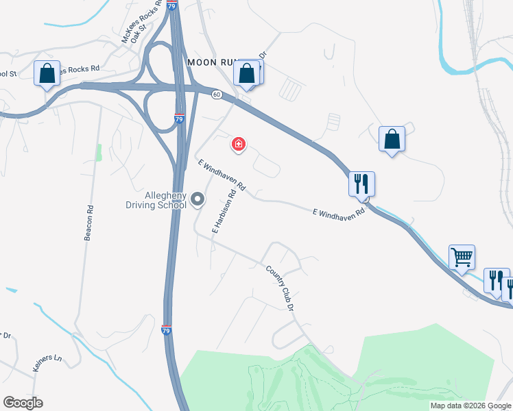 map of restaurants, bars, coffee shops, grocery stores, and more near 1087 E Windhaven Rd in Pittsburgh