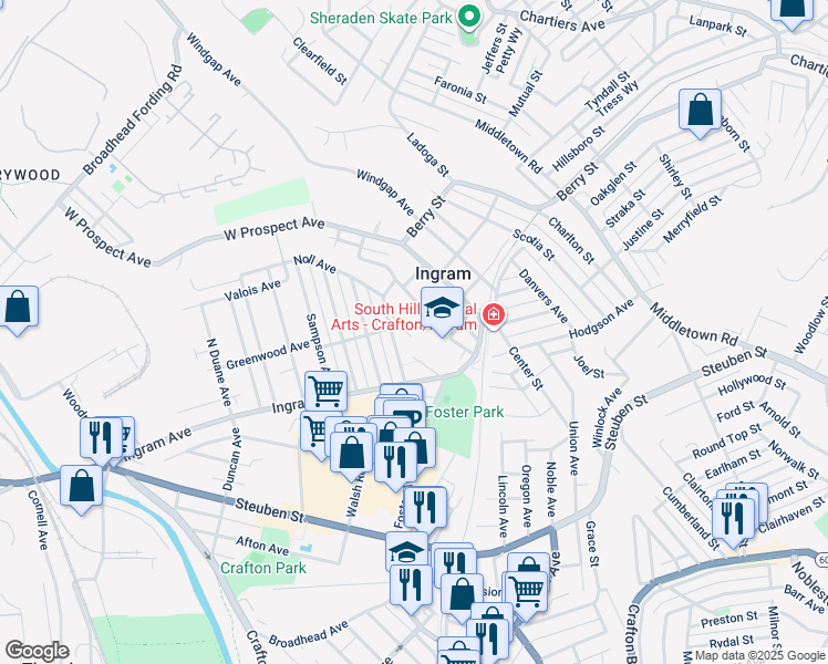 map of restaurants, bars, coffee shops, grocery stores, and more near 23 Miles Avenue in Pittsburgh