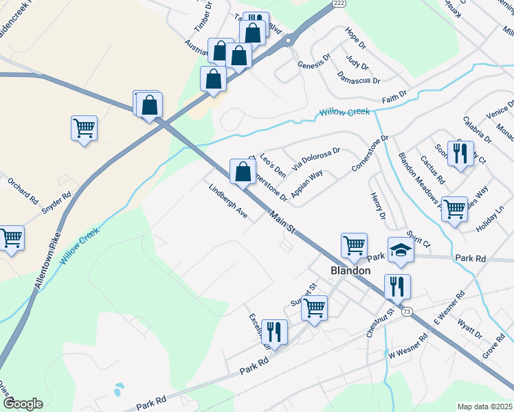 map of restaurants, bars, coffee shops, grocery stores, and more near 148 Main Street in Blandon
