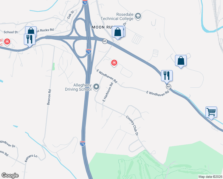 map of restaurants, bars, coffee shops, grocery stores, and more near 207 E Harbison Rd in Pittsburgh
