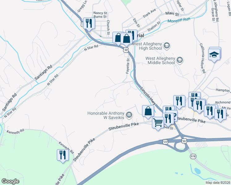 map of restaurants, bars, coffee shops, grocery stores, and more near 143 Valley View Road in Imperial