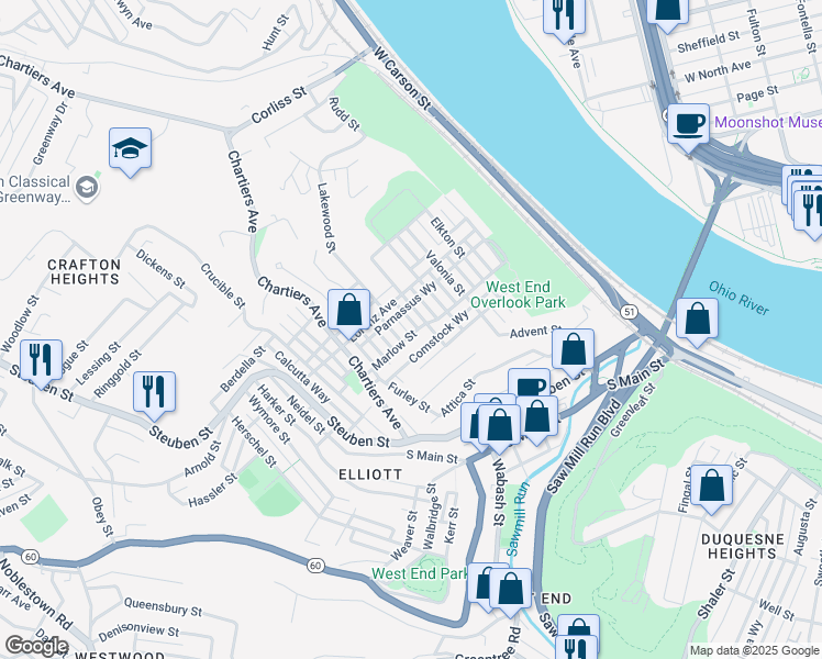 map of restaurants, bars, coffee shops, grocery stores, and more near 901 Wilhelm Street in Pittsburgh