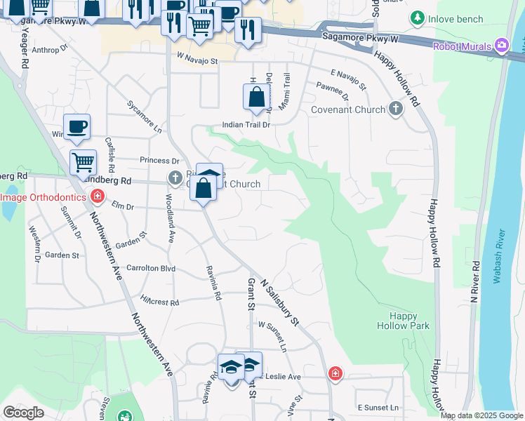 map of restaurants, bars, coffee shops, grocery stores, and more near 120 Mohican Ct in West Lafayette