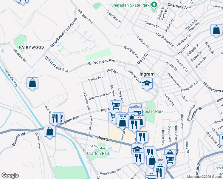 map of restaurants, bars, coffee shops, grocery stores, and more near 79 Sampson Avenue in Pittsburgh