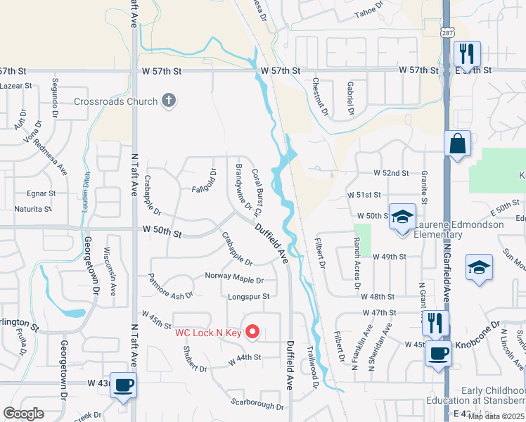 map of restaurants, bars, coffee shops, grocery stores, and more near 5060 Coral Burst Circle in Loveland