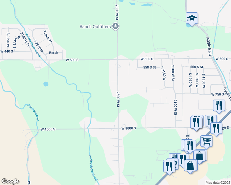 map of restaurants, bars, coffee shops, grocery stores, and more near 742 South 2500 West in Vernal
