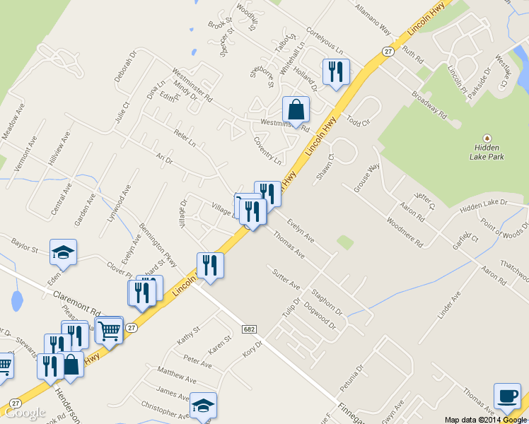 map of restaurants, bars, coffee shops, grocery stores, and more near 1 Reler Lane in Franklin Township