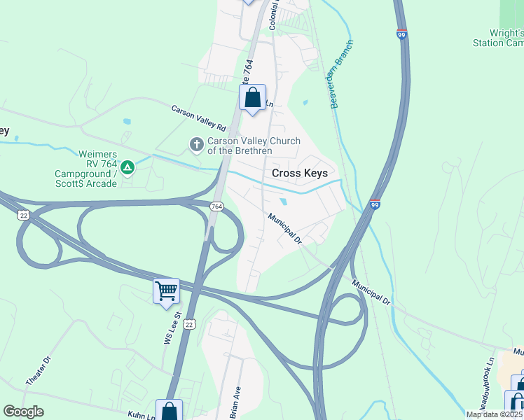 map of restaurants, bars, coffee shops, grocery stores, and more near 1160 Municipal Drive in Duncansville