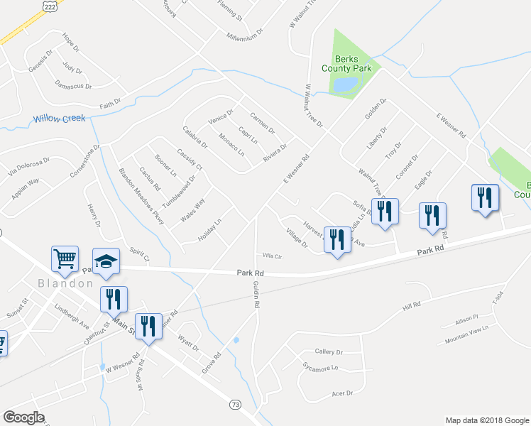 map of restaurants, bars, coffee shops, grocery stores, and more near 307 East Wesner Road in Blandon