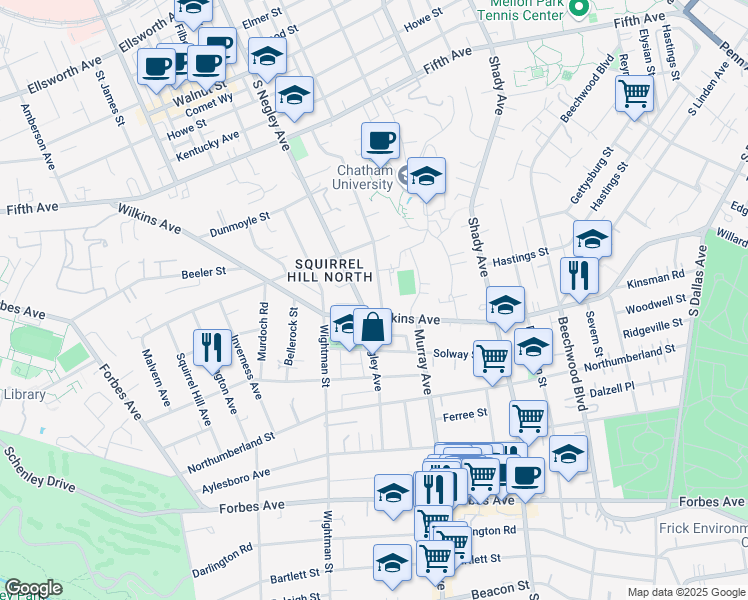 map of restaurants, bars, coffee shops, grocery stores, and more near 1228 Murray Hill Avenue in Pittsburgh
