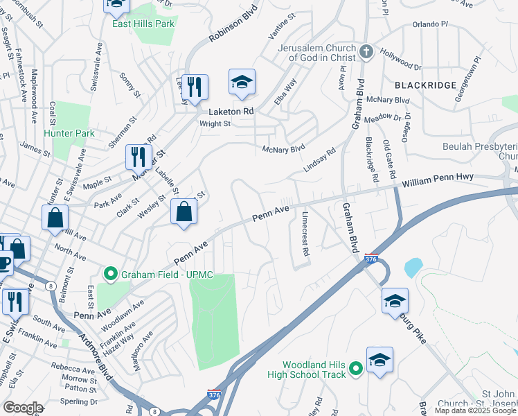 map of restaurants, bars, coffee shops, grocery stores, and more near 1016 West Findley Drive in Pittsburgh