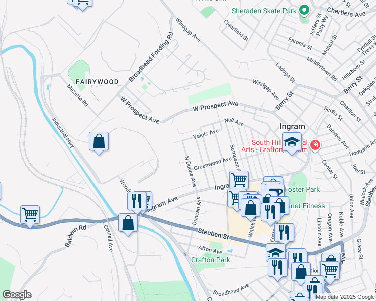 map of restaurants, bars, coffee shops, grocery stores, and more near 117 Cobb Avenue in Pittsburgh