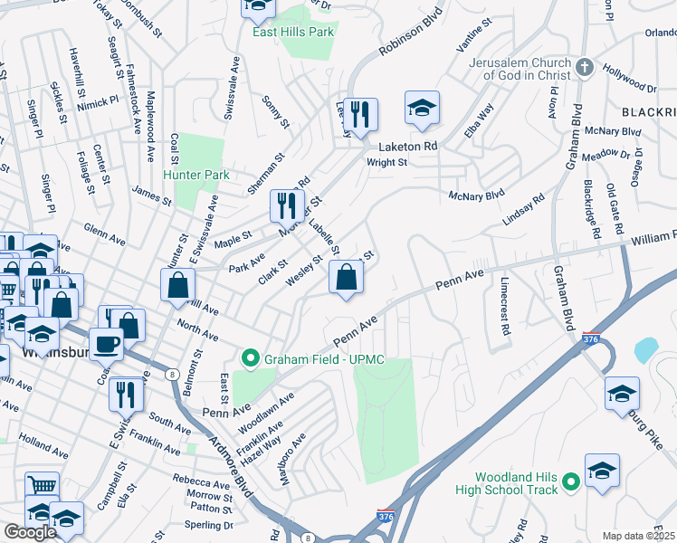 map of restaurants, bars, coffee shops, grocery stores, and more near 46 Labelle Street in Pittsburgh