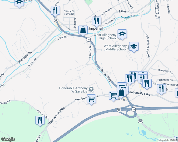 map of restaurants, bars, coffee shops, grocery stores, and more near 120 Grove Hill Street in Imperial