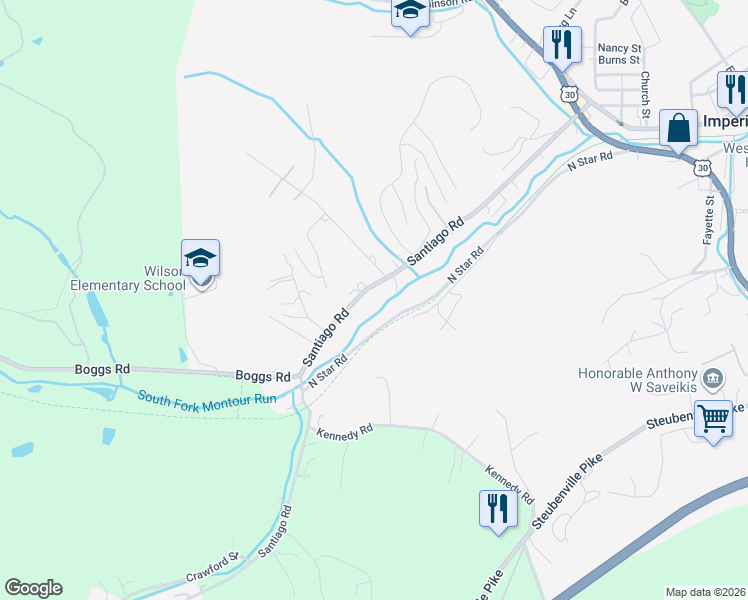 map of restaurants, bars, coffee shops, grocery stores, and more near 3048 Santiago Road in Imperial