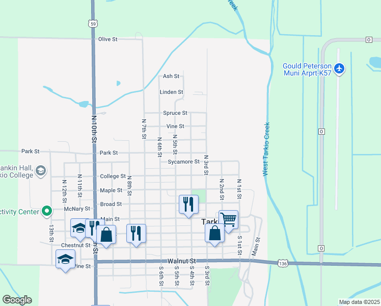 map of restaurants, bars, coffee shops, grocery stores, and more near 401 Park Street in Tarkio