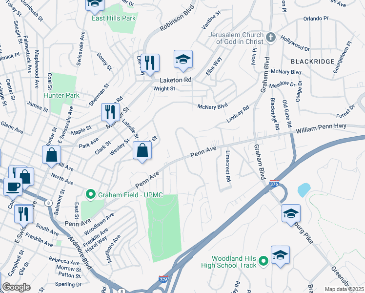 map of restaurants, bars, coffee shops, grocery stores, and more near 1016 West Findley Drive in Pittsburgh